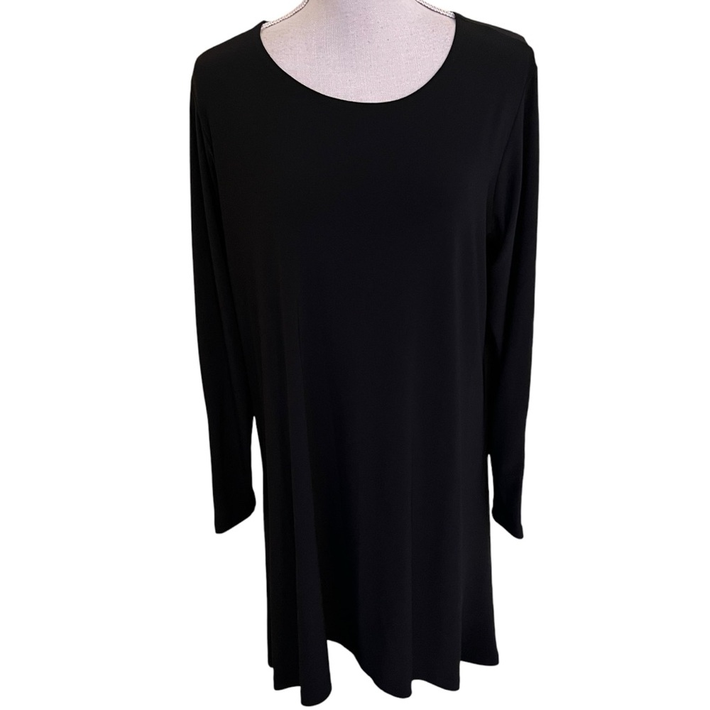 Sympli Black Jersey Knit Scoop Neck Long Sleeve Hi-Low Shift Dress L
